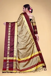 Self Design Kanjivaram Cotton Silk Saree Purple Brown-thumb3