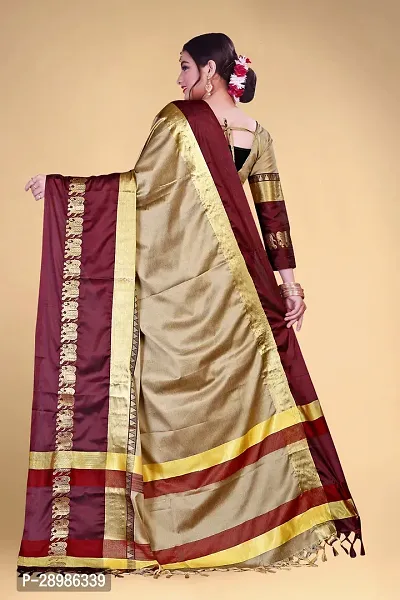 Self Design Kanjivaram Cotton Silk Saree Purple Brown-thumb4