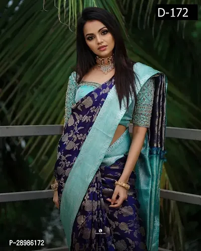 Self Design Banarasi Cotton Silk Saree Blue-thumb4