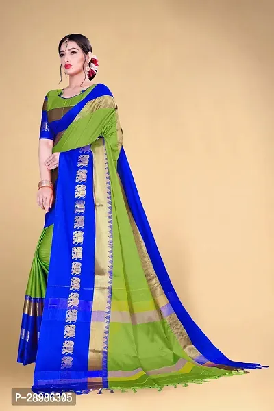 Self Design Kanjivaram Cotton Silk Saree Dark Blue Dark Green-thumb2