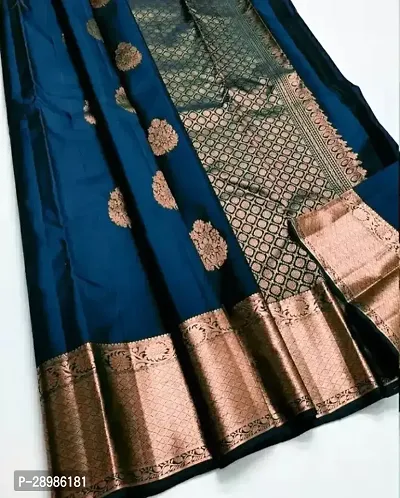 Self Design Banarasi Cotton Silk Saree Blue-thumb0