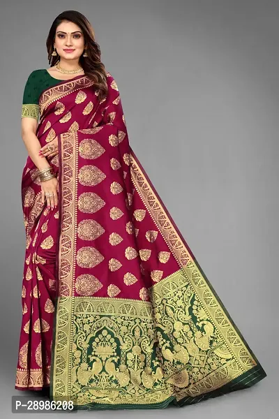 Self Design Banarasi Cotton Silk Saree Red