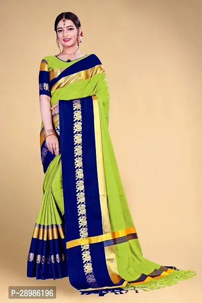 Self Design Kanjivaram Cotton Silk Saree Dark Blue Green