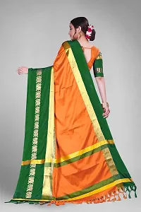 Animal Print Kanjivaram Art Silk Saree Green Orange-thumb3