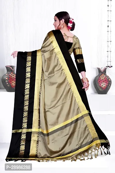 Animal Print Kanjivaram Art Silk Saree Black Beige-thumb4