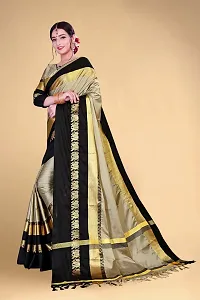 Self Design Kanjivaram Cotton Silk Saree Black Grey-thumb1