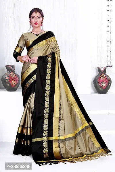 Animal Print Kanjivaram Art Silk Saree Black Beige-thumb0