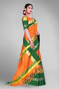 Animal Print Kanjivaram Art Silk Saree Green Orange-thumb2