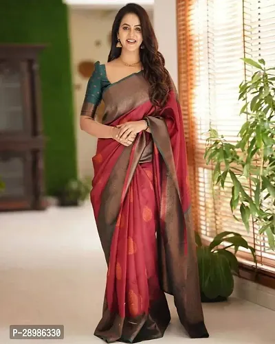 Self Design Banarasi Cotton Silk Saree Pink Red-thumb0