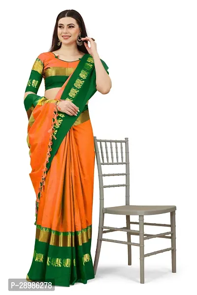 Self Design Kanjivaram Art Silk Saree Green Orange-thumb2