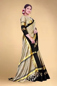 Self Design Kanjivaram Cotton Silk Saree Black Grey-thumb2