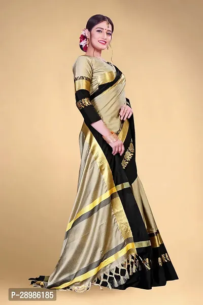 Self Design Kanjivaram Cotton Silk Saree Black Grey-thumb3