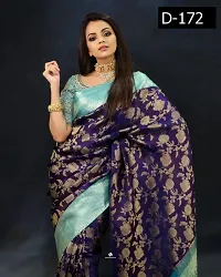 Self Design Banarasi Cotton Silk Saree Blue-thumb2