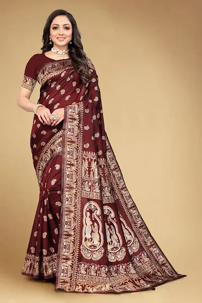 Fancy Silk Blend Saree with Blouse Piece for Women