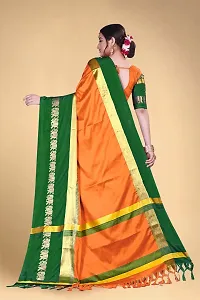 Self Design Kanjivaram Cotton Silk Saree Green Orange-thumb3