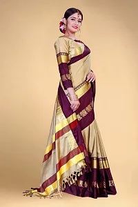 Self Design Kanjivaram Cotton Silk Saree Purple Brown-thumb2