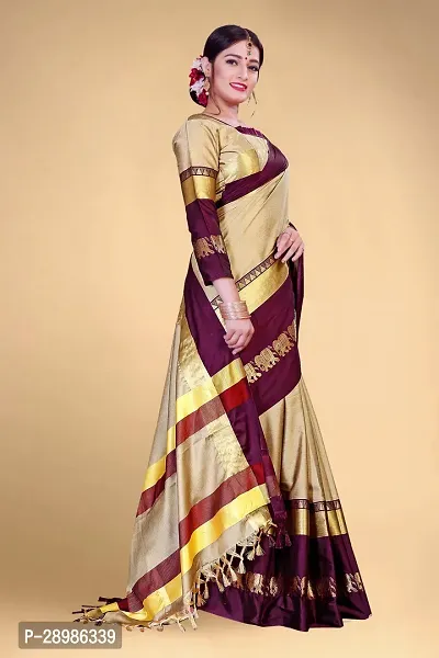 Self Design Kanjivaram Cotton Silk Saree Purple Brown-thumb3