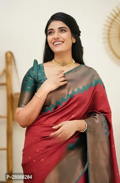 Self Design Kanjivaram Cotton Silk Saree Mustard Brown Green-thumb4