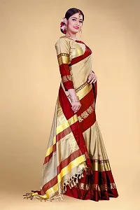 Self Design Kanjivaram Cotton Silk Saree Maroon Cream-thumb2