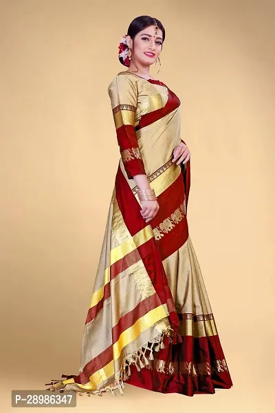 Self Design Kanjivaram Cotton Silk Saree Maroon Cream-thumb3