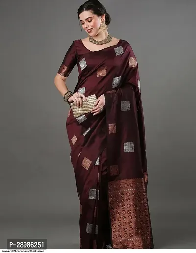 Self Design Banarasi Cotton Silk Saree Brown Maroon Multicolor