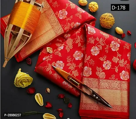 Self Design Banarasi Cotton Silk Saree Red-thumb2