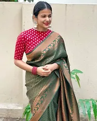 Self Design Banarasi Cotton Silk Saree Green Dark Green-thumb1