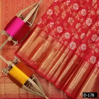 Self Design Banarasi Cotton Silk Saree Red-thumb2