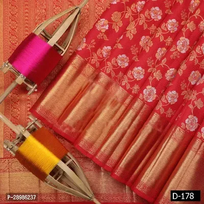 Self Design Banarasi Cotton Silk Saree Red-thumb3