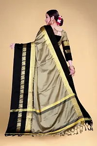 Self Design Kanjivaram Cotton Silk Saree Black Grey-thumb3