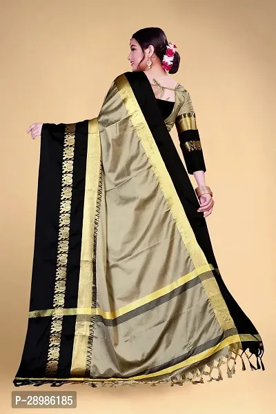 Self Design Kanjivaram Cotton Silk Saree Black Grey-thumb4