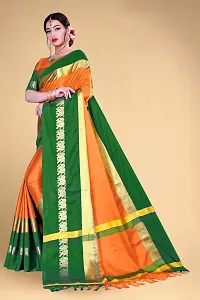 Self Design Kanjivaram Cotton Silk Saree Green Orange-thumb1