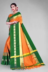 Animal Print Kanjivaram Art Silk Saree Green Orange-thumb1