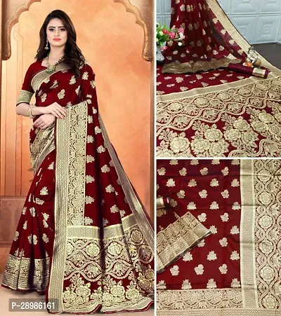 Self Design Banarasi Cotton Silk Saree Maroon