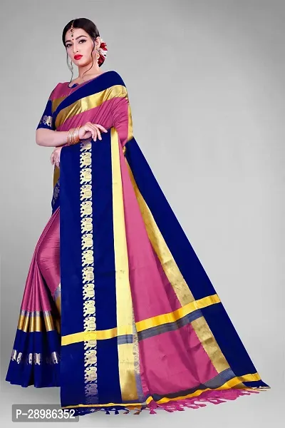 Self Design Kanjivaram Art Silk Saree Dark Blue Pink-thumb2