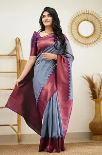 Self Design Kanjivaram Cotton Silk Saree Grey Brown Purple-thumb1