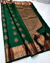 Self Design Banarasi Cotton Silk Saree Dark Green Light Green Green-thumb1