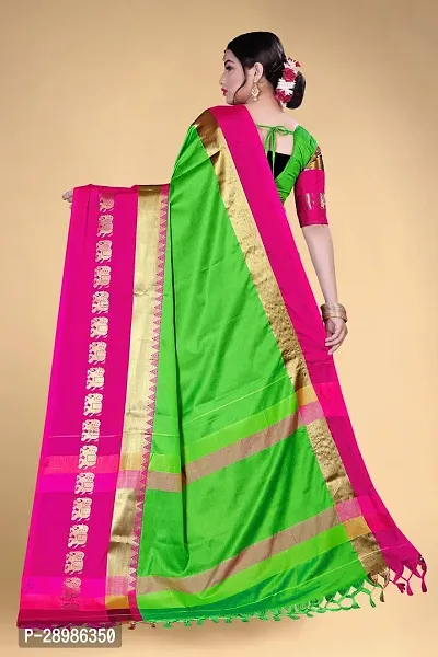 Self Design Kanjivaram Cotton Silk Saree Pink Dark Green-thumb4