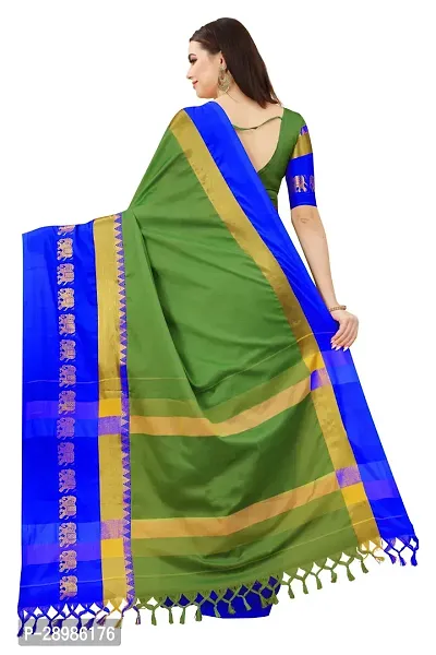 Self Design Kanjivaram Art Silk Saree Dark Green Blue-thumb4