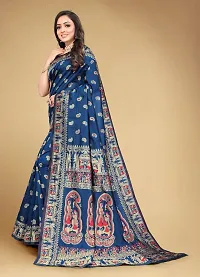 Self Design Banarasi Cotton Silk Saree Dark Blue Multicolor-thumb1