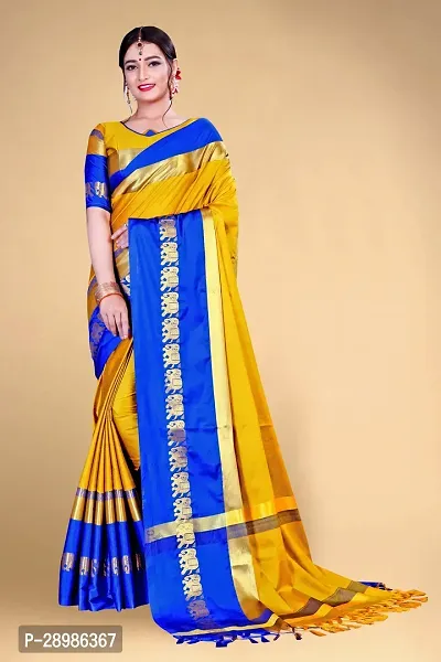 Self Design Kanjivaram Cotton Silk Saree Mustard