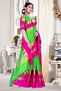 Animal Print Kanjivaram Art Silk Saree Pink Light Green-thumb2