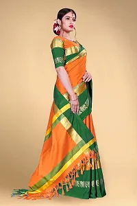 Self Design Kanjivaram Cotton Silk Saree Green Orange-thumb2