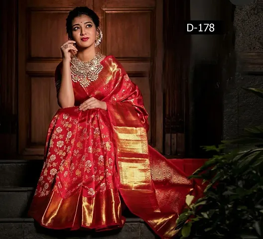 Stylish Women Banarasi Silk Jacquard Saree with Blouse piece