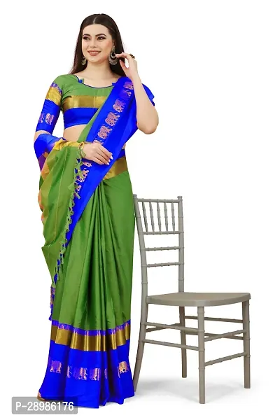 Self Design Kanjivaram Art Silk Saree Dark Green Blue-thumb2