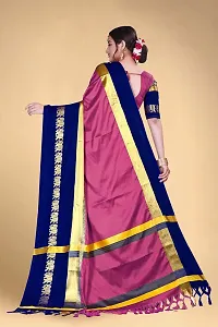 Self Design Kanjivaram Cotton Silk Saree Dark Blue Pink-thumb3