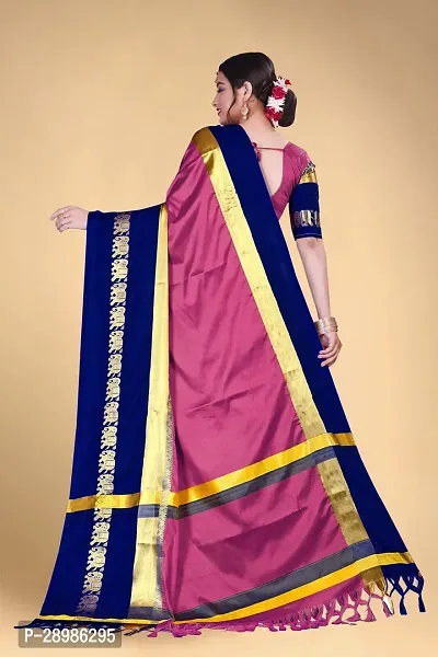 Self Design Kanjivaram Cotton Silk Saree Dark Blue Pink-thumb4