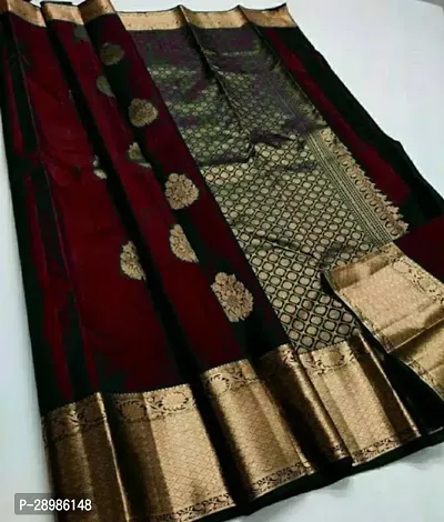 Self Design Banarasi Cotton Silk Saree Maroon-thumb0