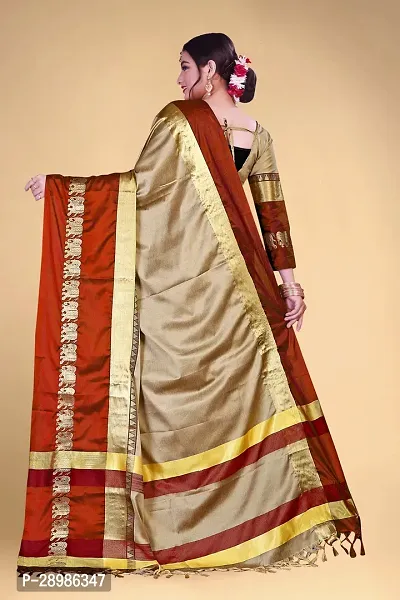 Self Design Kanjivaram Cotton Silk Saree Maroon Cream-thumb4