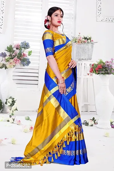 Animal Print Kanjivaram Art Silk Saree Light Blue Yellow-thumb3